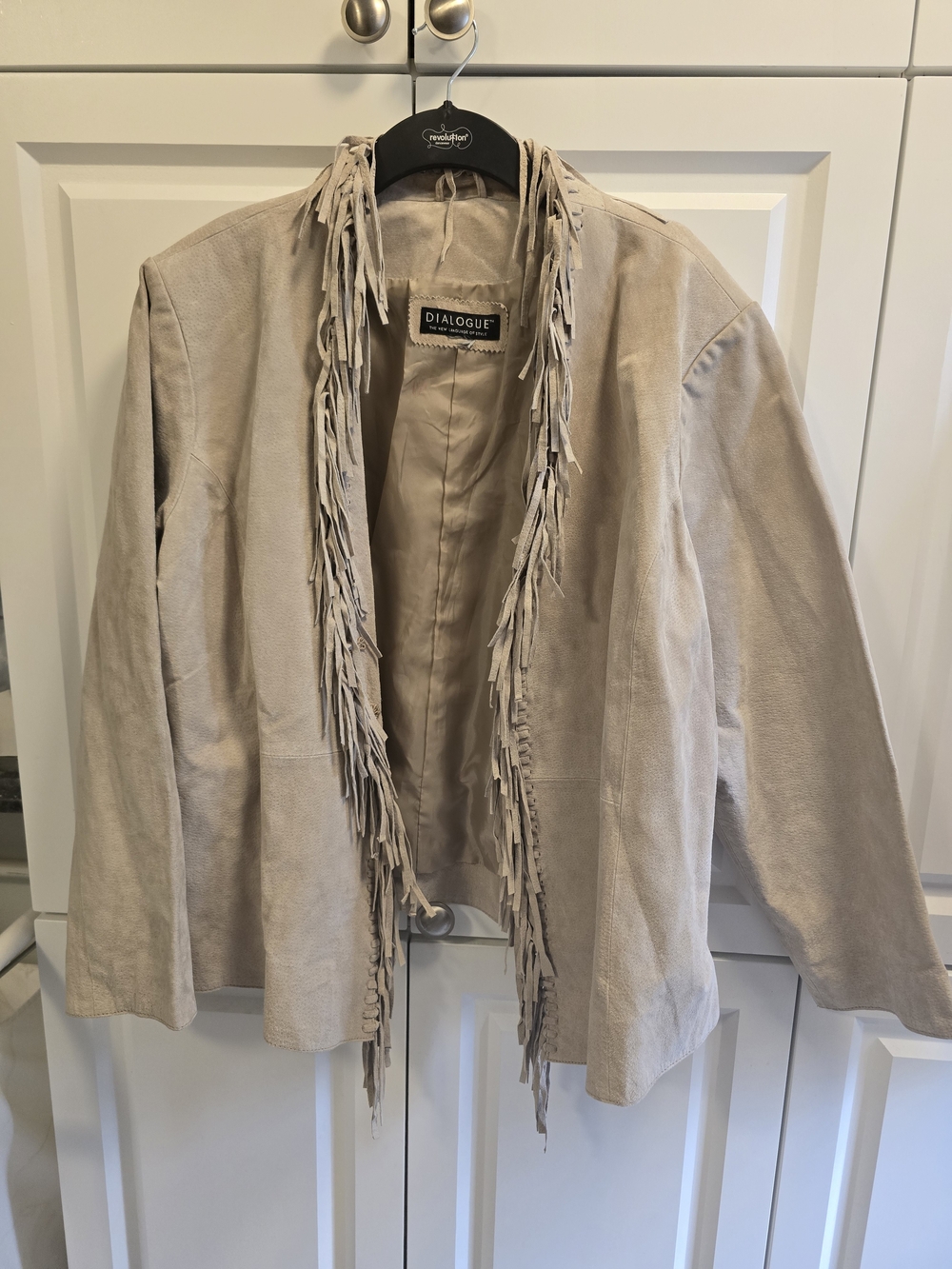 Dialogue Beige Leather Suede Fringe Jacket Woman’s Size X-LARGE